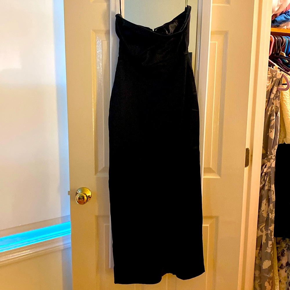 Strapless satin maxi dress